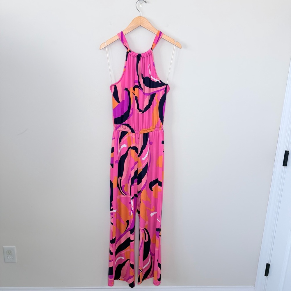 Trina by Trina Turk Tropical Print Halter Juju Jumpsuit vacation artsy resort - Picture 2 of 10